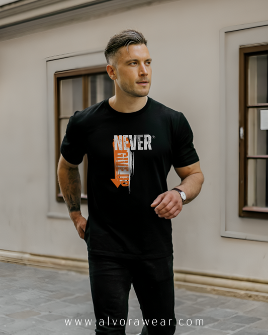 Never Give Up Dark Unisex Soft Cotton Tee - Motivational Graphic T-Shirt