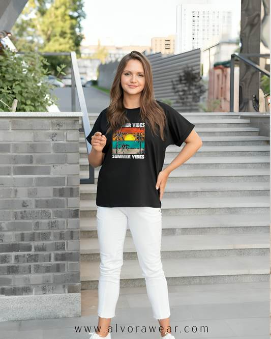 Summer Vibes Dark Unisex Soft Style Cotton Graphic T Shirt by Alvora