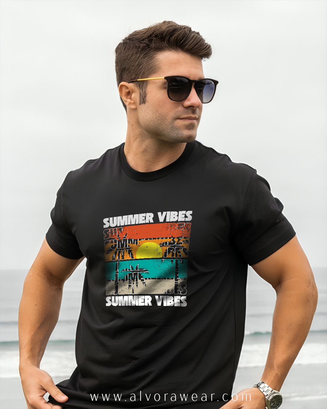 Summer Vibes Dark Unisex Soft Style Cotton Graphic T Shirt by Alvora