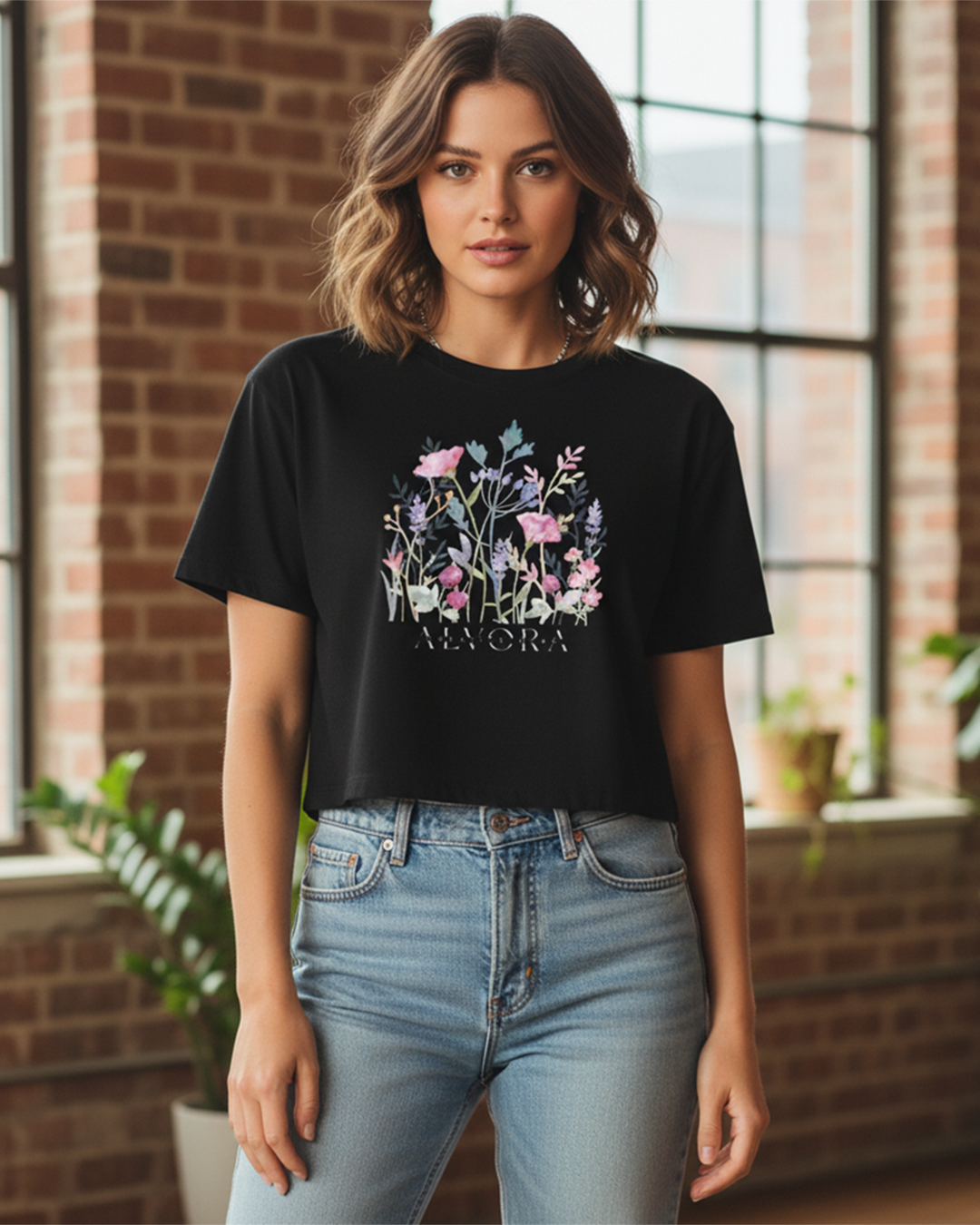 Flowers Graphic Cropped Boxy Tee for Women