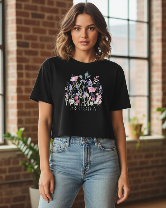 Flowers Graphic Cropped Boxy Tee for Women