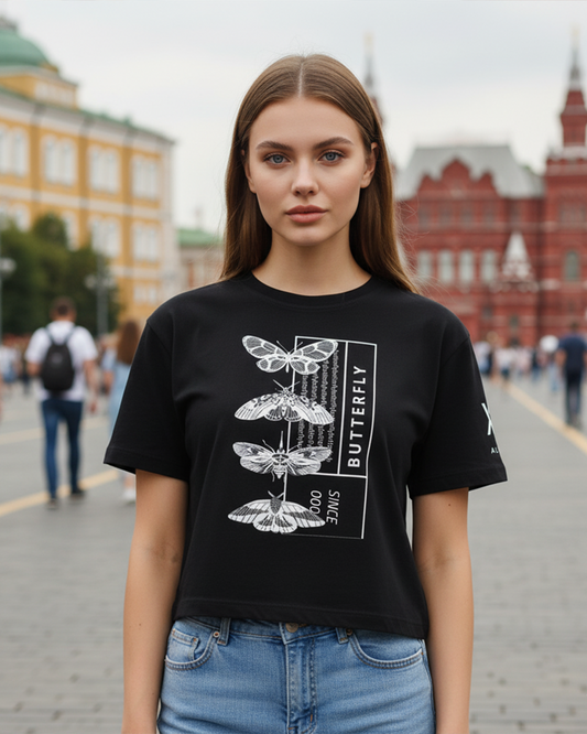 Butterfly Bloom Boxy Tee Dark – Summer Graphic Crop